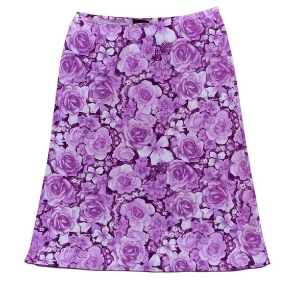 Y2K Purple Floral Midi Skirt Women’s 32 Stretch Comfort Cottage Prairie Whimsy - Picture 2 of 8